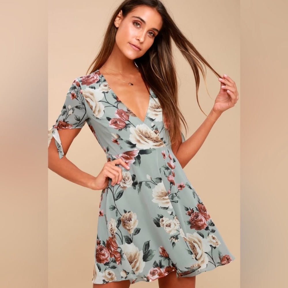 Lulus Medium Sage Green Floral Dress